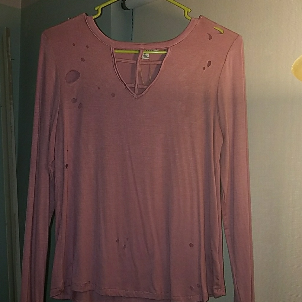 New Dusty Rose sexy cut out holey long sleeve top
